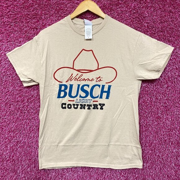 Welcome To Busch Light Country Vintage Style Beige T-Shirt Small - Picture 1 of 4